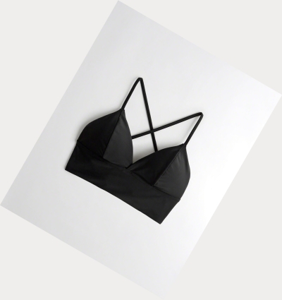 Black Women's Hollister Strappy Longline Triangle Bikini Tops | UK-470KFVD