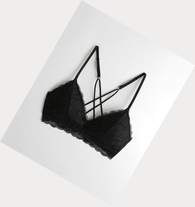 Black Women's Hollister Strappy Triangle With Removable Pads Bras | UK-542QVJB