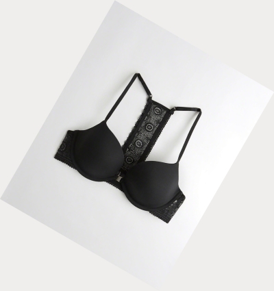 Black Women's Hollister T-Back Lightly Lined Plunge Bras | UK-746NVHE