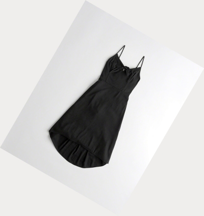 Black Women's Hollister Tie-Front Midi Dress | UK-170CNVL