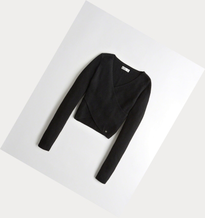 Black Women's Hollister Wrap-Front Sweaters | UK-896JFWD