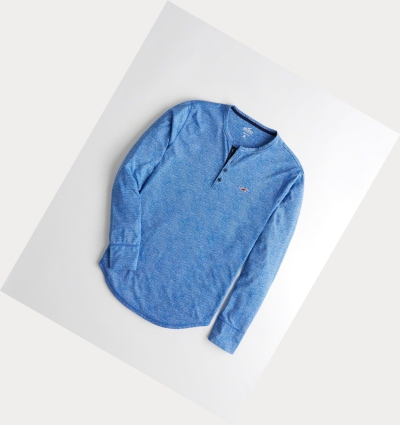 Blue Men's Hollister Henley Long Sleeve | UK-608SNZP