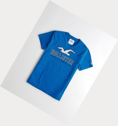 Blue Men's Hollister Logo Short Sleeve | UK-603PECU