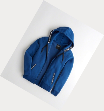 Blue Men's Hollister Logo Tape Full-Zip Hoodie | UK-869FMNX