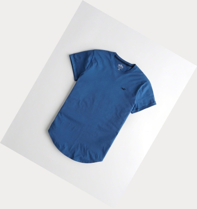 Blue Men's Hollister Must-Have Curved Hem Short Sleeve | UK-893TOAK