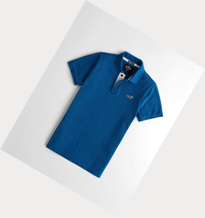 Blue Men's Hollister Stretch Muscle Fit Polo Shirts | UK-318QNBH