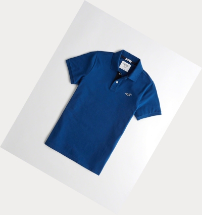 Blue Men's Hollister Stretch Muscle Fit Polo Shirts | UK-761KDSB