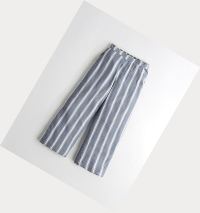 Blue Stripes Women's Hollister Crop Wide-Leg Woven Pants | UK-397SUND