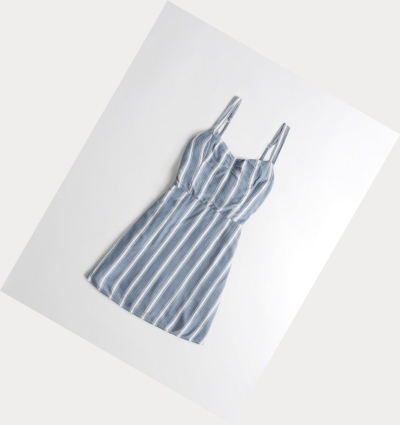 Blue Stripes Women's Hollister Tie-Back Woven Dress | UK-682IGLF