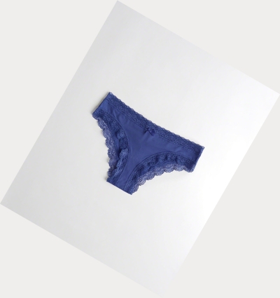 Blue Women's Hollister Lace-Trim Cheeky Underwear | UK-469JWDM