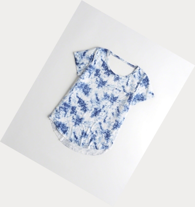 Blue Women's Hollister Tie-Dye Open-Back Easy Short Sleeve | UK-853XOGY