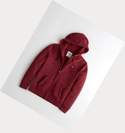 Burgundy Men's Hollister Full-Zip Icon Hoodie | UK-173VJIL