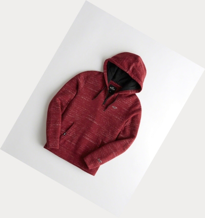 Burgundy Men's Hollister Half-Zip Hoodie | UK-091VTIO