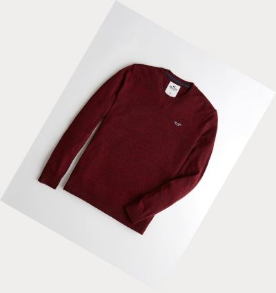 Burgundy Men's Hollister Lightweight Crewneck Sweaters | UK-650QBHJ