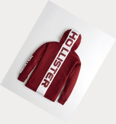 Burgundy Men's Hollister Print Logo Graphic Hoodie | UK-803DBLF