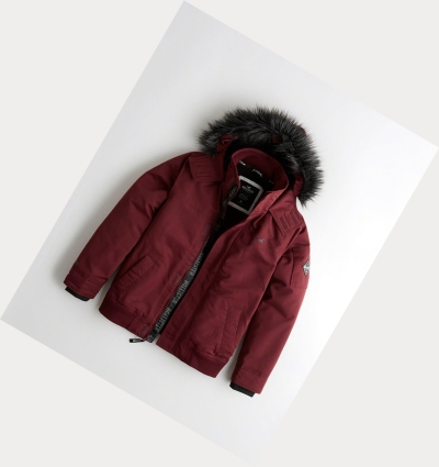 Burgundy Men's Hollister Sherpa-Lined Hooded Bomber Jackets | UK-314OJPW