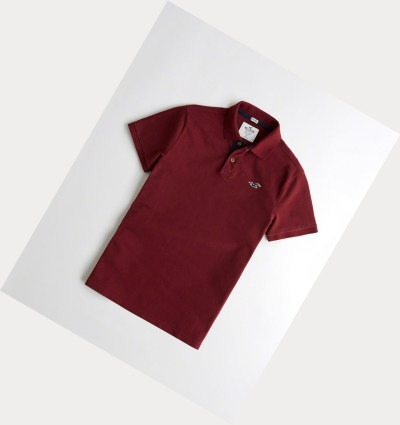 Burgundy Men's Hollister Stretch Icon Polo Shirts | UK-407SVBZ