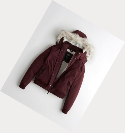 Burgundy Women's Hollister Cozy-Lined Bomber Jackets | UK-042MLGZ