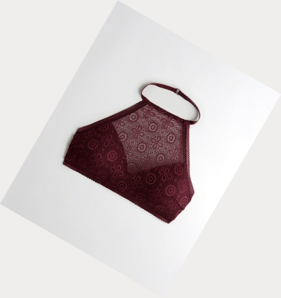 Burgundy Women's Hollister Halter High-Neck With Removable Pads Bras | UK-192SZXJ