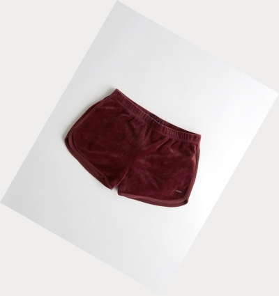 Burgundy Women's Hollister High-Rise Velvet Curved Hem Shorts | UK-840OVWS