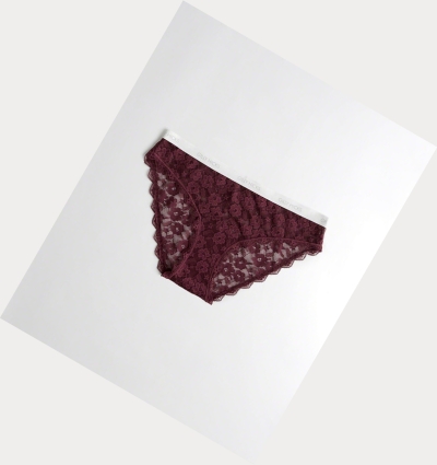 Burgundy Women's Hollister Lace Bikini Underwear | UK-203DBPY