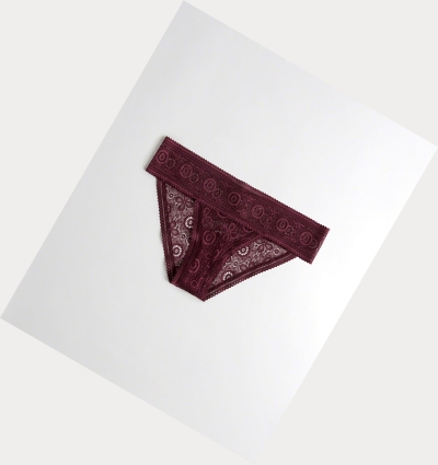 Burgundy Women's Hollister Lace Cheeky Underwear | UK-475VTXA