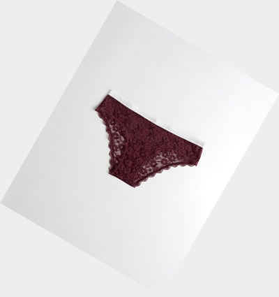 Burgundy Women's Hollister Lace Cheeky Underwear | UK-752QHJX