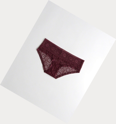 Burgundy Women's Hollister Lace Hiphugger Underwear | UK-514YNWL