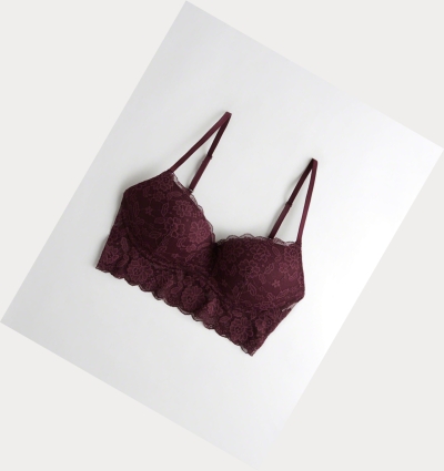 Burgundy Women's Hollister Lace Push-Up Longline Bras | UK-256QPOH