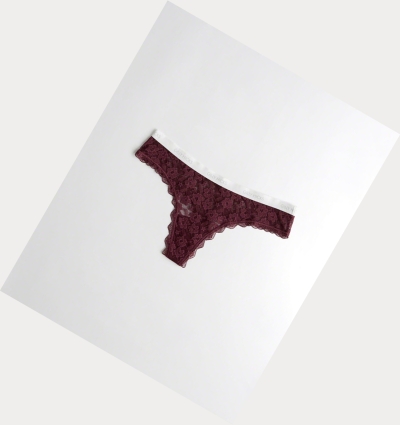 Burgundy Women's Hollister Lace Thong Underwear | UK-581TRPB