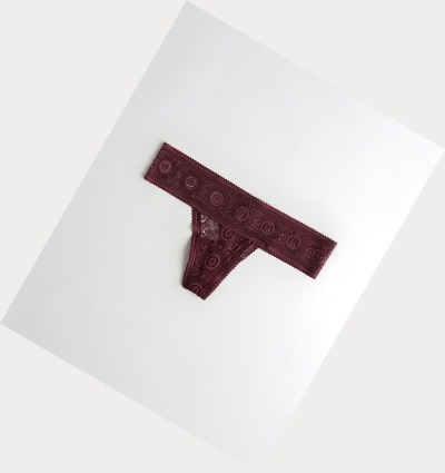 Burgundy Women's Hollister Lace Thong Underwear | UK-759NXBK