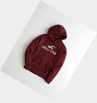 Burgundy Women's Hollister Logo Graphic Hoodie | UK-890MTJG