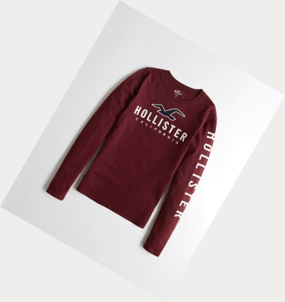 Burgundy Women's Hollister Logo Long Sleeve | UK-362RZED