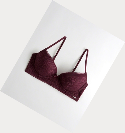 Burgundy Women's Hollister Longline Lightly Lined Demi Bras | UK-073GYUJ