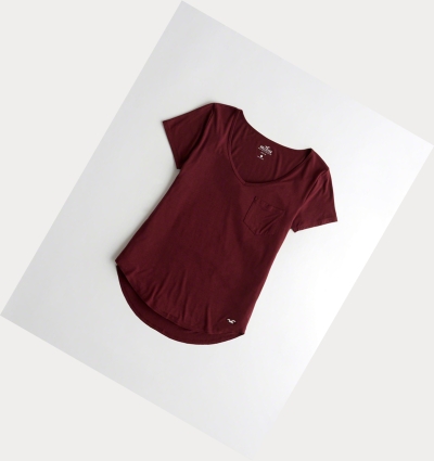 Burgundy Women's Hollister Must-Have Easy Short Sleeve | UK-843BPTC