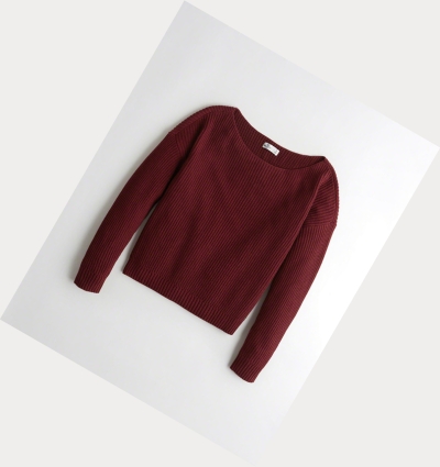 Burgundy Women's Hollister On Or Off The Shoulder Sweaters | UK-631BDLI