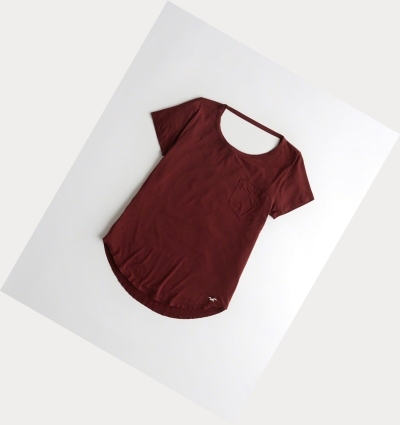 Burgundy Women's Hollister Open-Back Easy Short Sleeve | UK-837PXTM