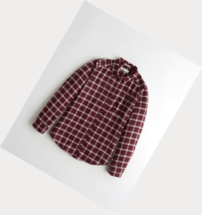 Burgundy Women's Hollister Plaid Long Sleeve | UK-652FEGY