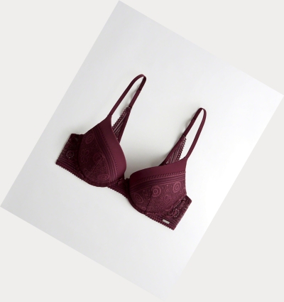 Burgundy Women's Hollister Push-Up Demi Bras | UK-497WLZG