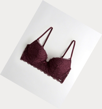 Burgundy Women's Hollister Push-Up Plunge Bras | UK-458VOTG