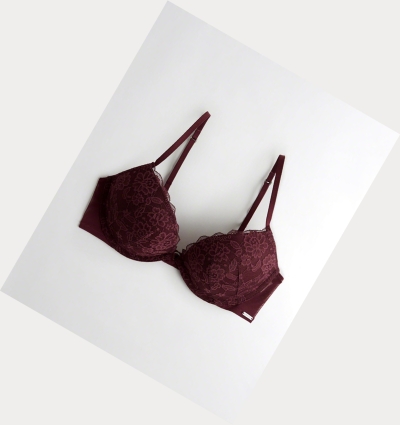 Burgundy Women's Hollister Push-Up Plunge Bras | UK-728HNOM