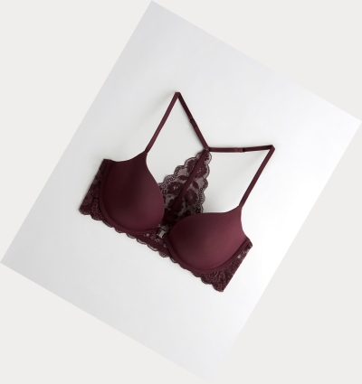 Burgundy Women's Hollister Racerback Push-Up Plunge Bras | UK-234LWJS