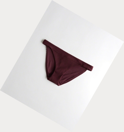 Burgundy Women's Hollister Ribbed Bikini Bottoms | UK-324VZNW