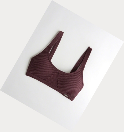 Burgundy Women's Hollister Ribbed Scoop With Removable Pads Bras | UK-573GQOA