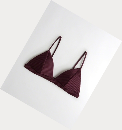 Burgundy Women's Hollister Ribbed Triangle Bikini Tops | UK-132NDZY