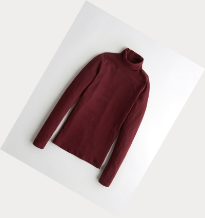 Burgundy Women's Hollister Ribbed Turtleneck Long Sleeve | UK-723POJV