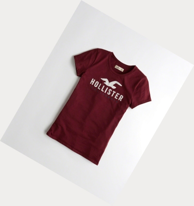 Burgundy Women's Hollister Slim Crew Short Sleeve | UK-204WQET