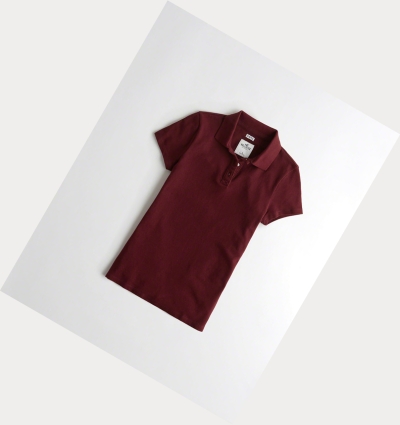 Burgundy Women's Hollister Slim Knit Polo Shirts | UK-385DSFP