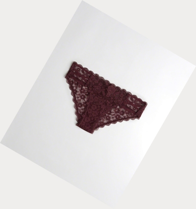 Burgundy Women's Hollister Strappy Lace Cheeky Underwear | UK-296EAKO