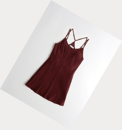 Burgundy Women's Hollister Strappy Lace Dress | UK-538DAVJ